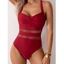 Maillot de Bain Evidé Croisé en Couleur Unie en Maille à Volants Une-Pièce - Rouge foncé S | US 4