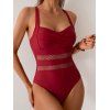 Maillot de Bain Evidé Croisé en Couleur Unie en Maille à Volants Une-Pièce - Rouge foncé S | US 4