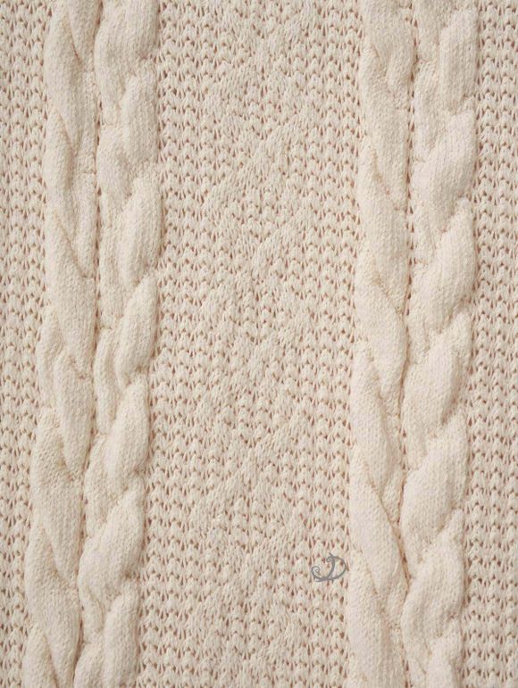 Plaid Cable Knit Belted Sweater Dress and Sheer Fleece-Lined Tights Leggings Lace Up Mid Calf Boots Wood Drop Earrings Outfit - Beige S | US 4