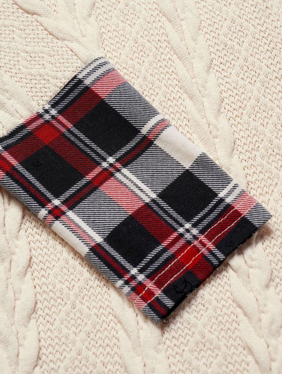 Plaid Print Panel Cable Knit Hooded Dress and Lace Up Over The Knee Boots Heart Rose Rivet Drop Earrings Outfit - Blanc S | US 4