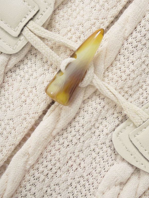 Cable Knit Plaid Faux Fur Panel Hooded Coat and Thick-Soled Slippers Life Tree Round Drop Earrings Outfit - Beige S | US 4