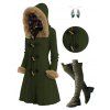 Cable Knit Plaid Faux Fur Panel Hooded Coat and Over The Knee Boots Minimalist Tree Earrings Outfit - Vert profond S | US 4