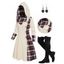 Plaid Print Panel Cable Knit Hooded Dress and Lace Up Over The Knee Boots Heart Rose Rivet Drop Earrings Outfit - Blanc S | US 4