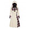 Plaid Print Panel Cable Knit Hooded Dress and Lace Up Over The Knee Boots Heart Rose Rivet Drop Earrings Outfit - Blanc S | US 4