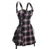 Retro Plaid Print Lace Up Dress and Over The Knee Boots Heart Rose Rivet Drop Earrings Outfit - Rose clair S | US 4