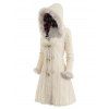 Cable Knit Plaid Faux Fur Panel Hooded Coat and Thick-Soled Slippers Life Tree Round Drop Earrings Outfit - Beige S | US 4