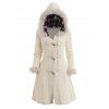 Cable Knit Plaid Faux Fur Panel Hooded Coat and Thick-Soled Slippers Life Tree Round Drop Earrings Outfit - Beige S | US 4