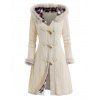 Cable Knit Plaid Faux Fur Panel Hooded Coat and Thick-Soled Slippers Life Tree Round Drop Earrings Outfit - Beige S | US 4