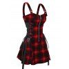 Retro Plaid Print Lace Up Dress and Zip Up Chunky Heel Punk Boots Snowflake Studs Round Earrings Outfit - Rouge foncé S | US 4