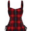 Retro Plaid Print Lace Up Dress and Zip Up Chunky Heel Punk Boots Snowflake Studs Round Earrings Outfit - Rouge foncé S | US 4