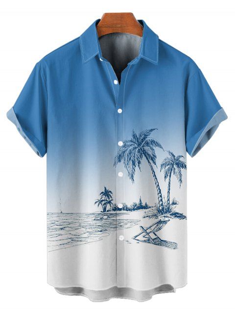 Chemise de Vacances Décontractée Boutonnée Cocotier Imprimé à Manches Courtes