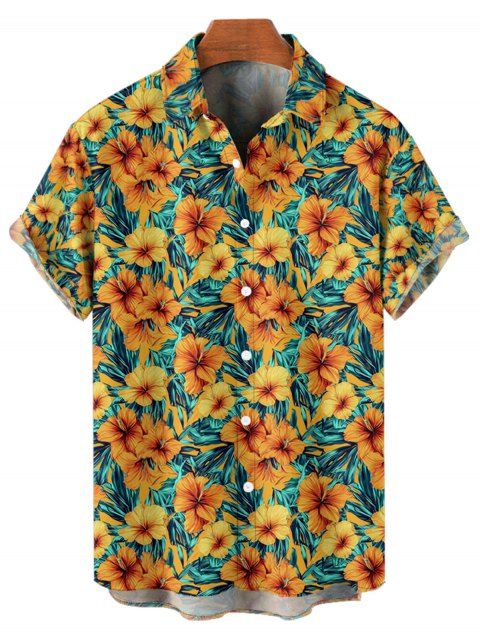 Chemise de Vacances Décontractée Fleurie Imprimée Boutonnée à Manches Courtes