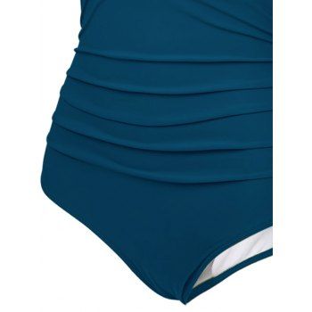 Solid Color Sheer Mesh Panel Plunging Neck One-piece Swimsuit