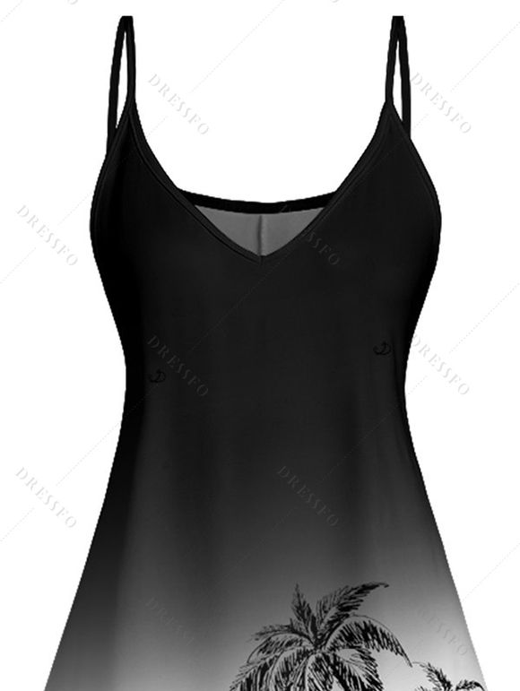 Robe de Plage Ligne A Ombré Cocotier Imprimé à Bretelle Fine sans Manches - Noir M | US 6