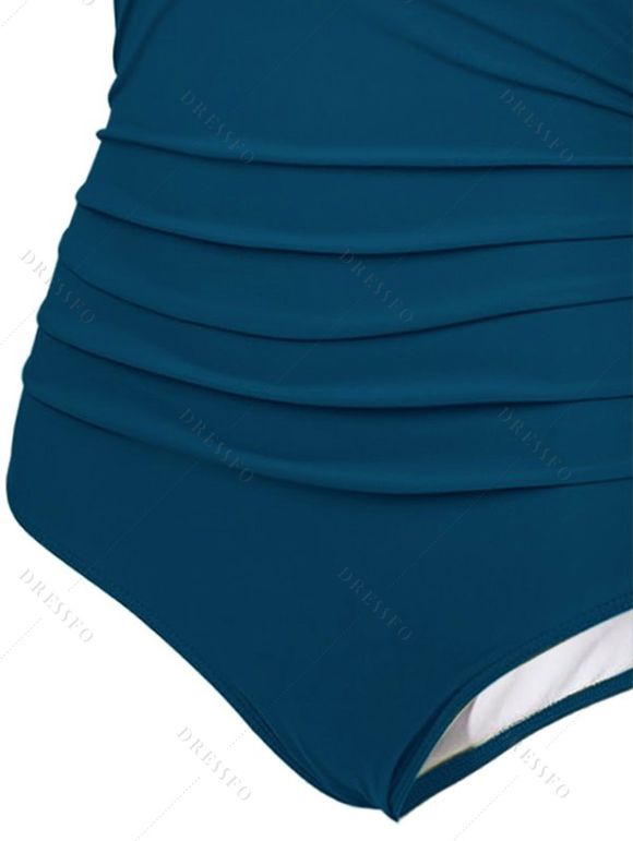 Maillot de Bain Panneau en Maille en Couleur Unie à Col Plongeant Une-Pièce - Vert profond S | US 4