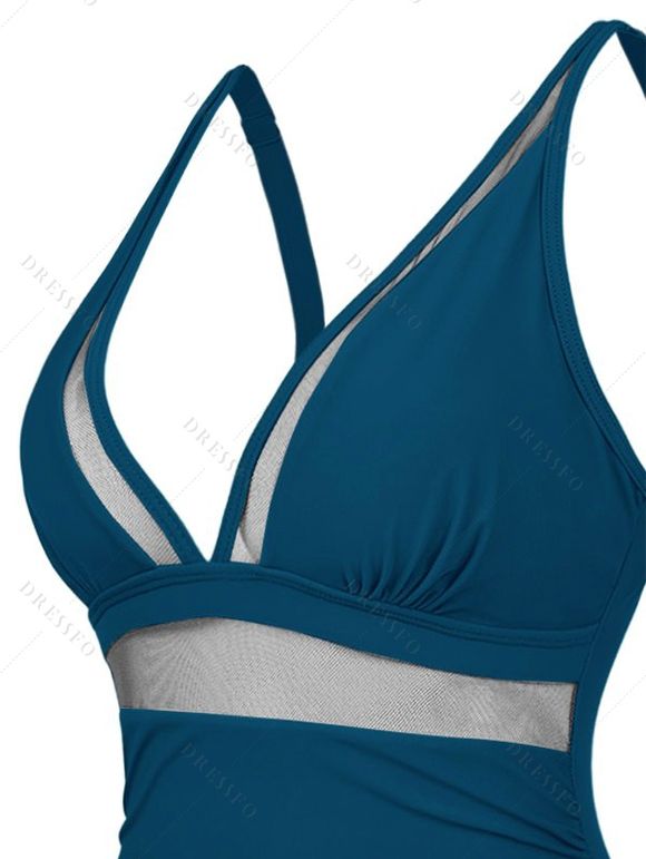 Maillot de Bain Panneau en Maille en Couleur Unie à Col Plongeant Une-Pièce - Vert profond S | US 4