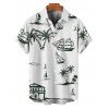 Chemise de Vacances Décontractée Arbre de Noix de Coco Imprimé à Manches Courtes - Blanc M