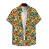 Chemise de Vacances Décontractée Fleurie Imprimée Boutonnée à Manches Courtes - Orange S