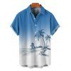 Chemise de Vacances Décontractée Boutonnée Cocotier Imprimé à Manches Courtes - Bleu clair S