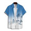 Chemise de Vacances Décontractée Boutonnée Cocotier Imprimé à Manches Courtes - Bleu clair 4XL