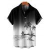 Hawaii Ombre Coconut Tree Print V Neck High Waist Spaghetti Strap Dress and Roll Up Sleeve Shirt Outfit - Noir S | US 4