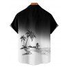 Hawaii Ombre Coconut Tree Print V Neck High Waist Spaghetti Strap Dress and Roll Up Sleeve Shirt Outfit - Noir S | US 4