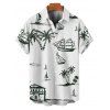 Hawaii Coconut Tree Print V Neck High Waist Spaghetti Strap Dress and Roll Up Sleeve Shirt Outfit - Blanc S | US 4