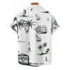 Hawaii Coconut Tree Print V Neck High Waist Spaghetti Strap Dress and Roll Up Sleeve Shirt Outfit - Blanc S | US 4