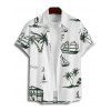 Hawaii Coconut Tree Print V Neck High Waist Spaghetti Strap Dress and Roll Up Sleeve Shirt Outfit - Blanc S | US 4