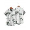 Hawaii Coconut Tree Print V Neck High Waist Spaghetti Strap Dress and Roll Up Sleeve Shirt Outfit - Blanc S | US 4