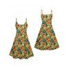 Hawaii Floral Print V Neck High Waist Spaghetti Strap Dress and Roll Up Sleeve Shirt Outfit - Orange S | US 4