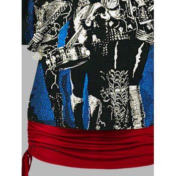 Music Festival Rock Band Style Print Oblique Shoulder T-shirt And Cinched V Neck Spaghetti Strap Camisole Two Piece Set 