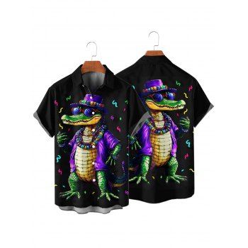 Men's Crocodile Rock Print Roll Up Sleeve Shirt Button Up Short Sleeve Casual Shirt
