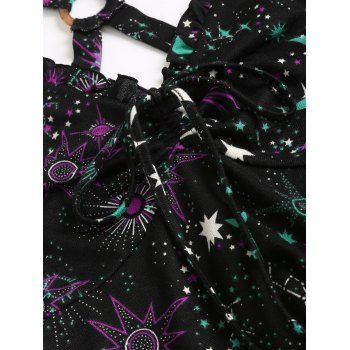 Galaxy Sun Star Moon O Ring Lace Up Handkerchief Hem Summer Tank Top 