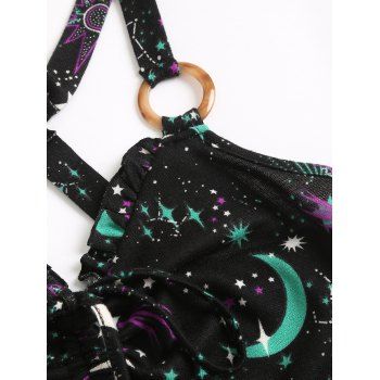 Galaxy Sun Star Moon O Ring Lace Up Handkerchief Hem Summer Tank Top 