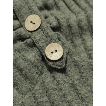 Ribbed Mock Button Ruched Bust Asymmetric Dress Sleeveless Self Belt Spaghetti Strap Dress 