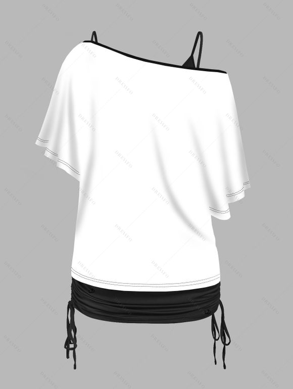 Music Festival Printed T-Shirt Two-Piece and Solid Color Slim Fit Pants Necklace Women's Set - Blanc S | US 4