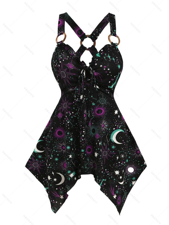 Débardeur D'Eté Mouchoir Lune Etoile Soleil Galaxie à Lacets - Noir M | US 6