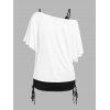 Ensemble de T-shirt Gothique Masque Oblique à Bretelle Fine à Col V et de Camisole Deux Pièces - Blanc S | US 4