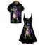 Crocodile Goth Rock Restival Print V Neck Spaghetti Strap Mini Dress And Short Sleeve Shirt Matching Outfit - Noir S | US 4