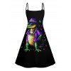 Crocodile Goth Rock Restival Print V Neck Spaghetti Strap Mini Dress And Short Sleeve Shirt Matching Outfit - Noir S | US 4