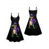 Crocodile Goth Rock Restival Print V Neck Spaghetti Strap Mini Dress And Short Sleeve Shirt Matching Outfit - Noir S | US 4