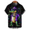 Crocodile Goth Rock Restival Print V Neck Spaghetti Strap Mini Dress And Short Sleeve Shirt Matching Outfit - Noir S | US 4