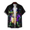 Crocodile Goth Rock Restival Print V Neck Spaghetti Strap Mini Dress And Short Sleeve Shirt Matching Outfit - Noir S | US 4