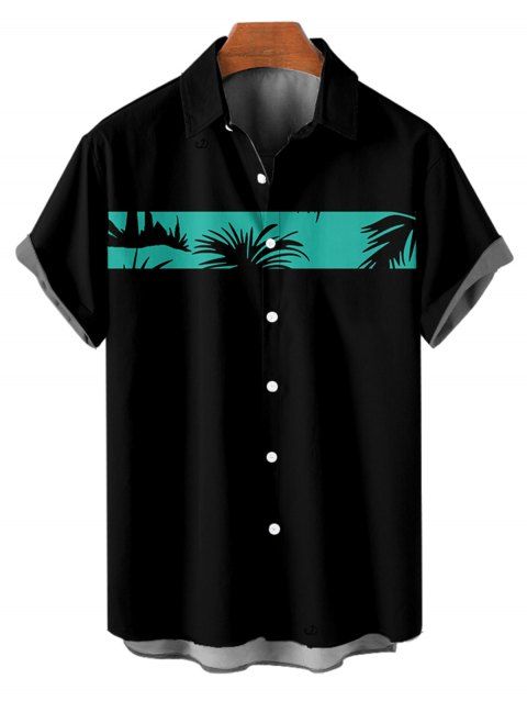 Palm Tree Print Vacation Shirt Short Sleeve Button Up Shirt