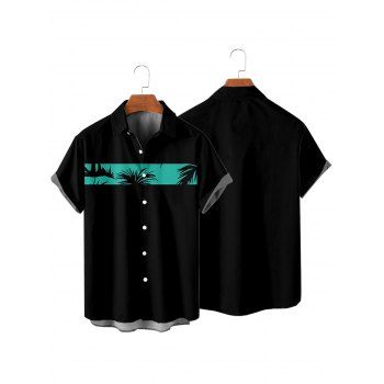 Palm Tree Print Vacation Shirt Short Sleeve Button Up Shirt