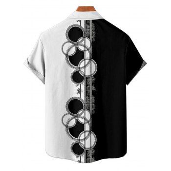 Men`s Contrast Color Geometric Floral Print Shirt Button Up Roll Up Sleeve Vacation Shirt 