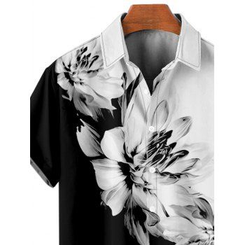 Hawaiian Vacation Color Blocking Flower Pattern Printed Shirt Color Block Button Short Sleeve Shirt 
