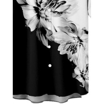 Hawaiian Vacation Color Blocking Flower Pattern Printed Shirt Color Block Button Short Sleeve Shirt 