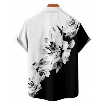 Hawaiian Vacation Color Blocking Flower Pattern Printed Shirt Color Block Button Short Sleeve Shirt 